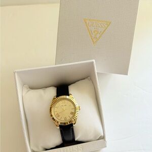 Guess Women's Gold-Tone Watch with Black Strap